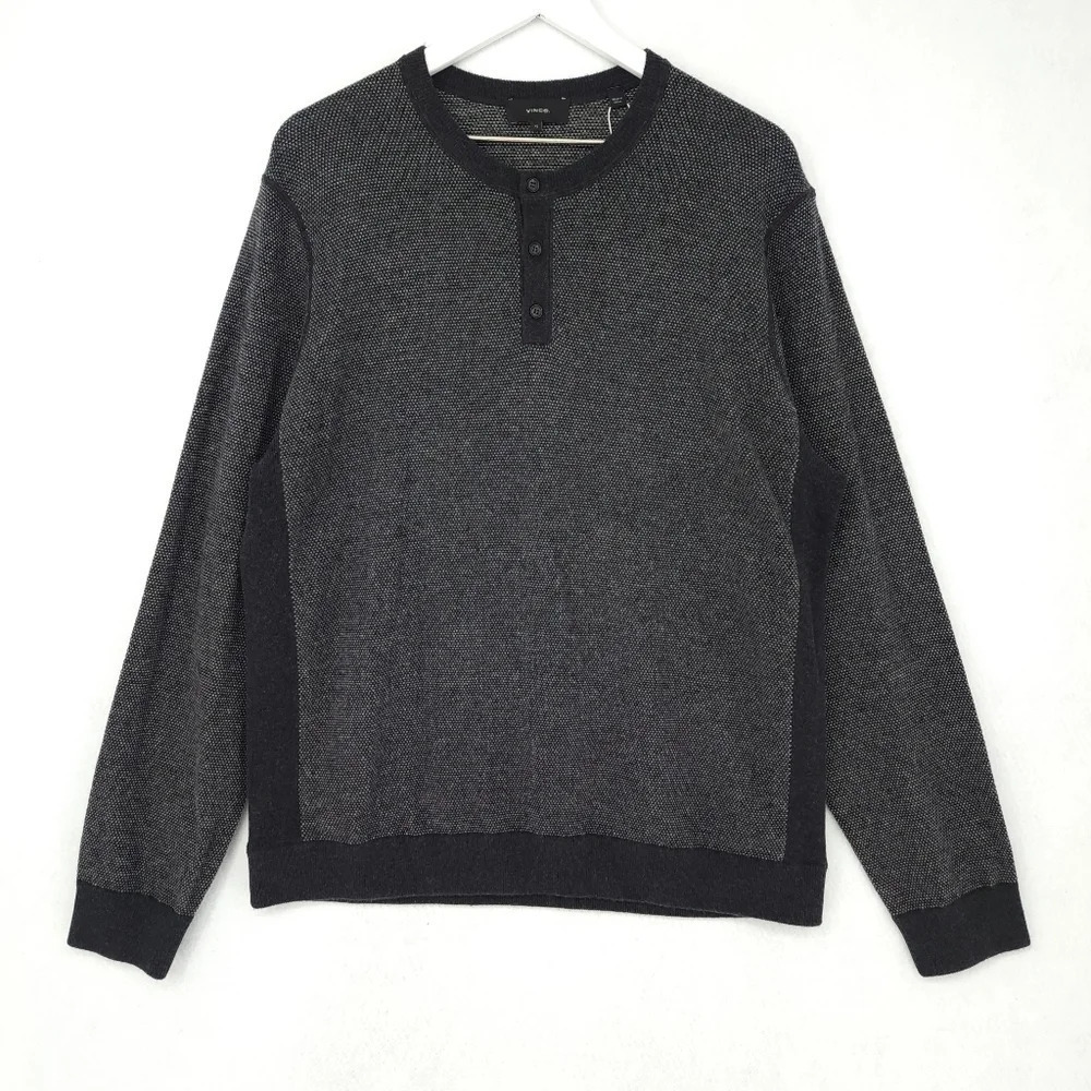 NEW Vince Cashmere Wool Blend Bird's Eye Henley Sweater 